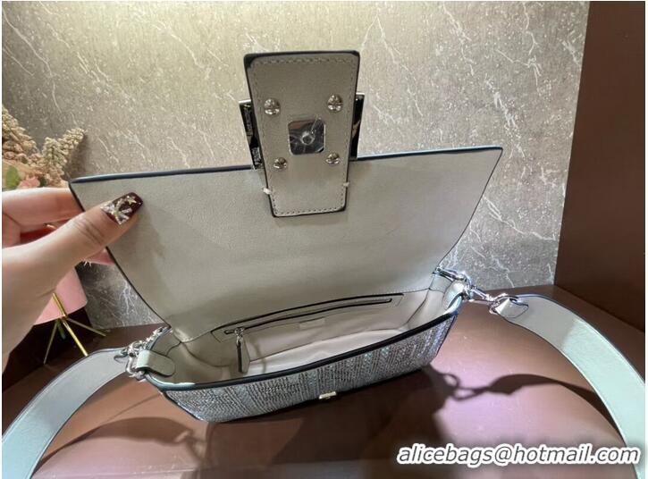 Pretty Style Fendi Baguette crystals and leather bag F0961 silvery