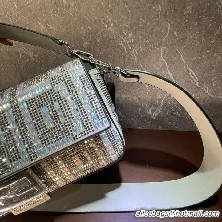 Pretty Style Fendi Baguette crystals and leather bag F0961 silvery