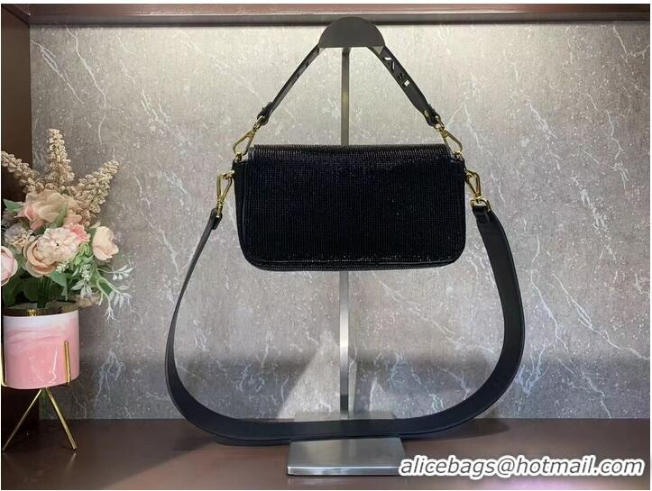 Good Product Fendi Baguette crystals and leather bag F0961 black