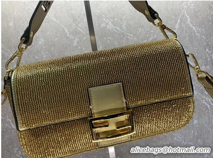 Pretty Style Fendi Baguette crystals and leather bag F0961 gold