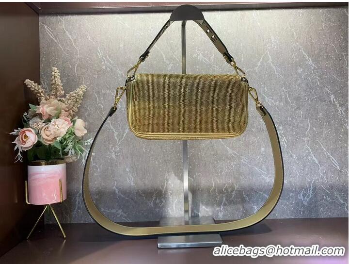 Pretty Style Fendi Baguette crystals and leather bag F0961 gold