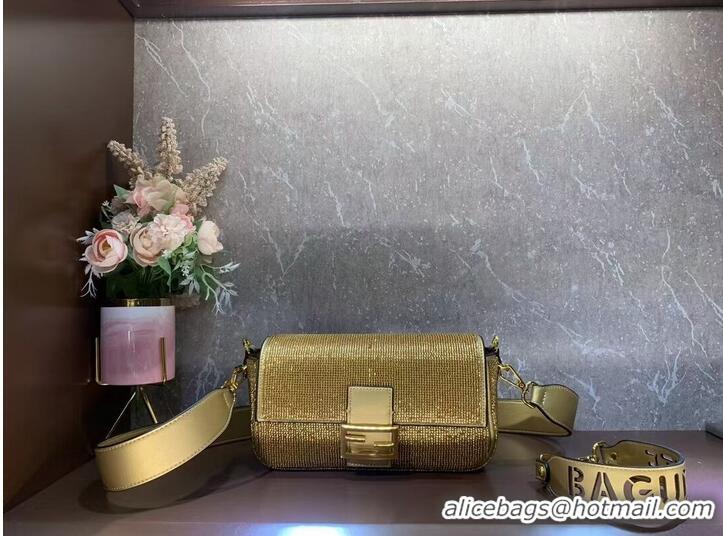 Pretty Style Fendi Baguette crystals and leather bag F0961 gold