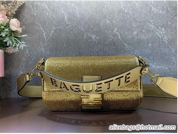 Pretty Style Fendi Baguette crystals and leather bag F0961 gold