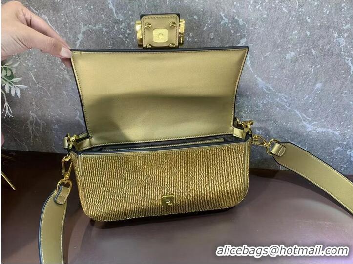 Pretty Style Fendi Baguette crystals and leather bag F0961 gold