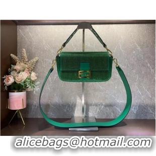 Fashion Inexpensive Fendi Baguette crystals and leather bag F0961 green