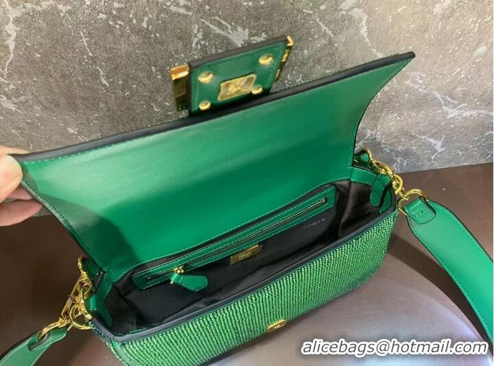 Fashion Inexpensive Fendi Baguette crystals and leather bag F0961 green