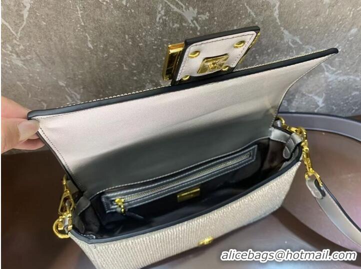 Unique Discount Fendi Baguette crystals and leather bag B0961 silvery