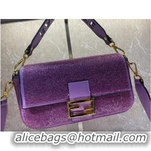 Pretty Style Fendi Baguette crystals and leather bag F0961 purple