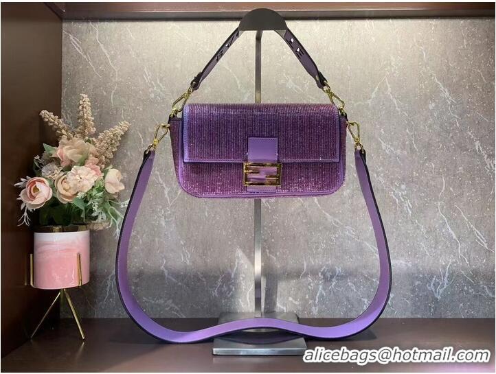 Pretty Style Fendi Baguette crystals and leather bag F0961 purple