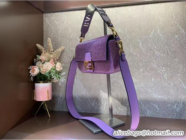 Pretty Style Fendi Baguette crystals and leather bag F0961 purple