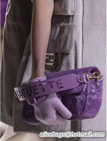 Pretty Style Fendi Baguette crystals and leather bag F0961 purple