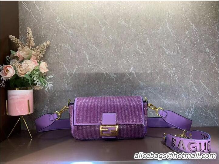 Pretty Style Fendi Baguette crystals and leather bag F0961 purple