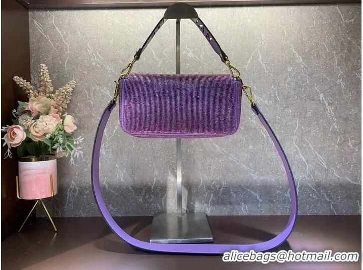 Pretty Style Fendi Baguette crystals and leather bag F0961 purple