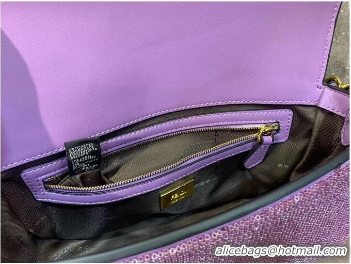 Pretty Style Fendi Baguette crystals and leather bag F0961 purple