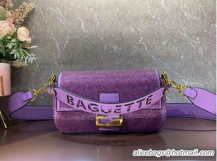 Pretty Style Fendi Baguette crystals and leather bag F0961 purple