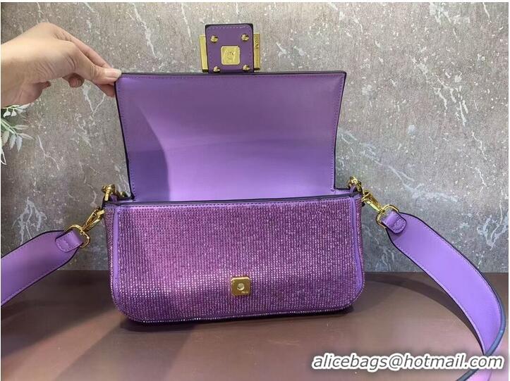 Pretty Style Fendi Baguette crystals and leather bag F0961 purple