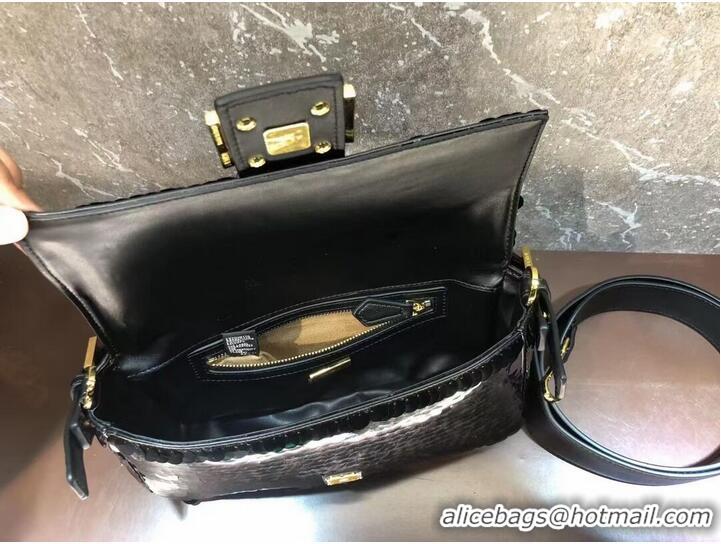 Super Quality Fendi Baguette sequin and leather bag 8BR600 black