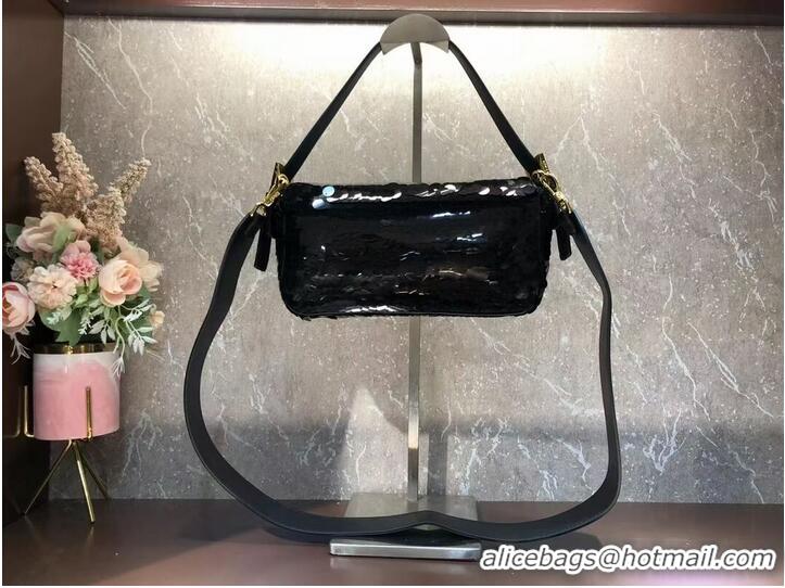 Super Quality Fendi Baguette sequin and leather bag 8BR600 black