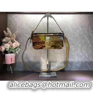 Inexpensive Fendi Baguette sequin and leather bag 8BR600 gold