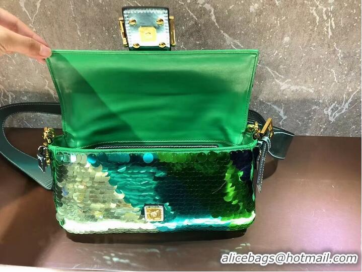 Trendy Design Fendi Baguette sequin and leather bag 8BR600 blue