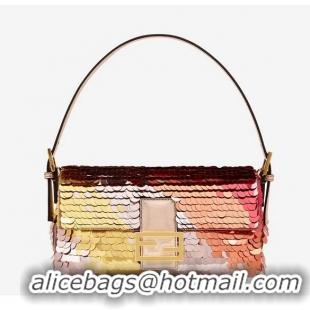 Affordable Price Fendi Baguette sequin and leather bag 8BR600 brown