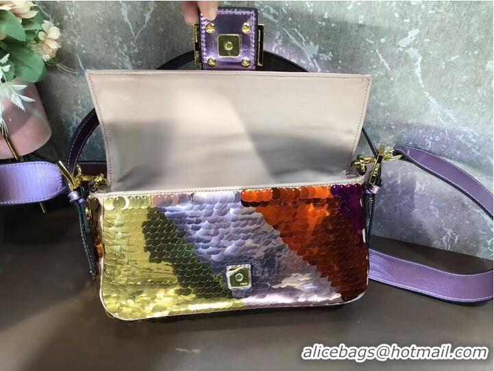 Affordable Price Fendi Baguette sequin and leather bag 8BR600 brown