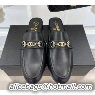 Grade Chanel Calfskin Mules Black 020753