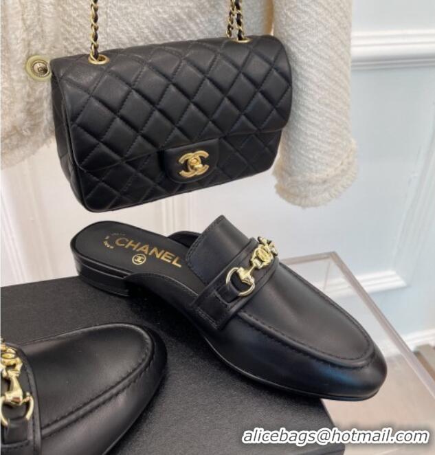 Grade Chanel Calfskin Mules Black 020753