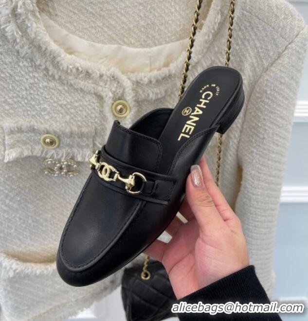 Grade Chanel Calfskin Mules Black 020753