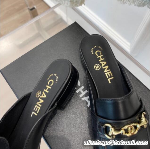 Grade Chanel Calfskin Mules Black 020753