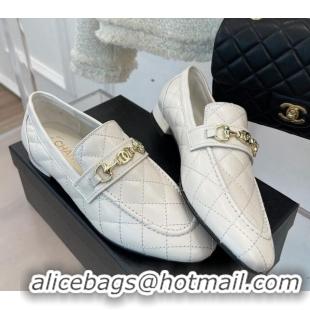 Trendy Design Chanel Quilted Lambskin Loafers White 020752