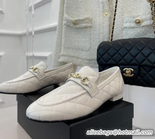 Trendy Design Chanel Quilted Lambskin Loafers White 020752