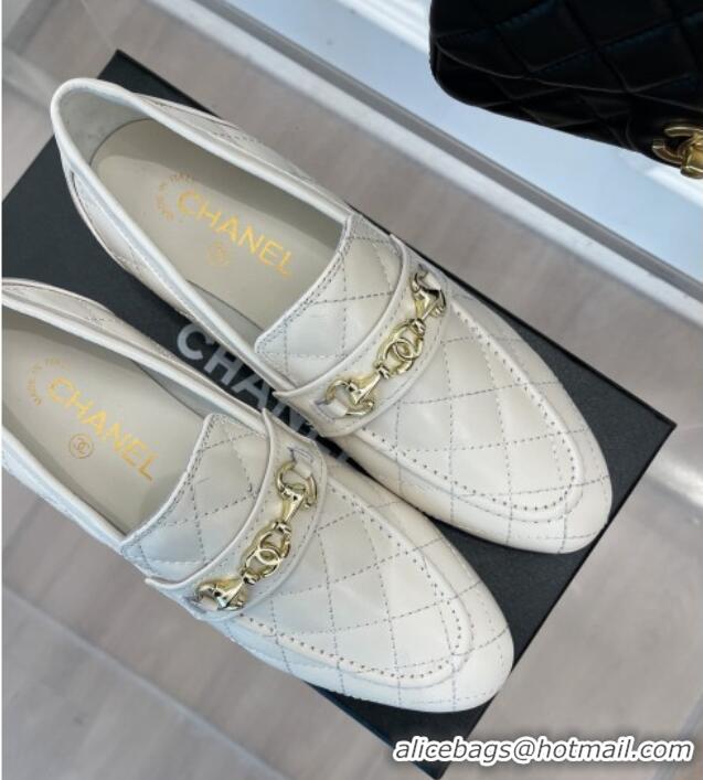 Trendy Design Chanel Quilted Lambskin Loafers White 020752