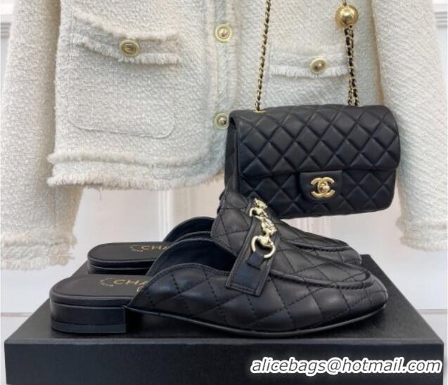 Duplicate Chanel Quilted Lambskin Mules Black 020754