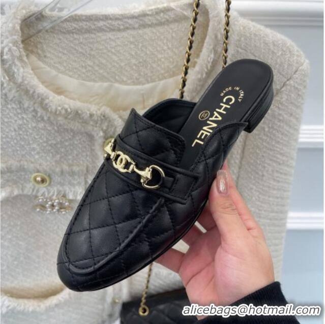 Duplicate Chanel Quilted Lambskin Mules Black 020754