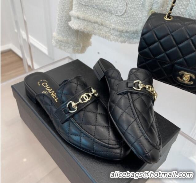 Duplicate Chanel Quilted Lambskin Mules Black 020754