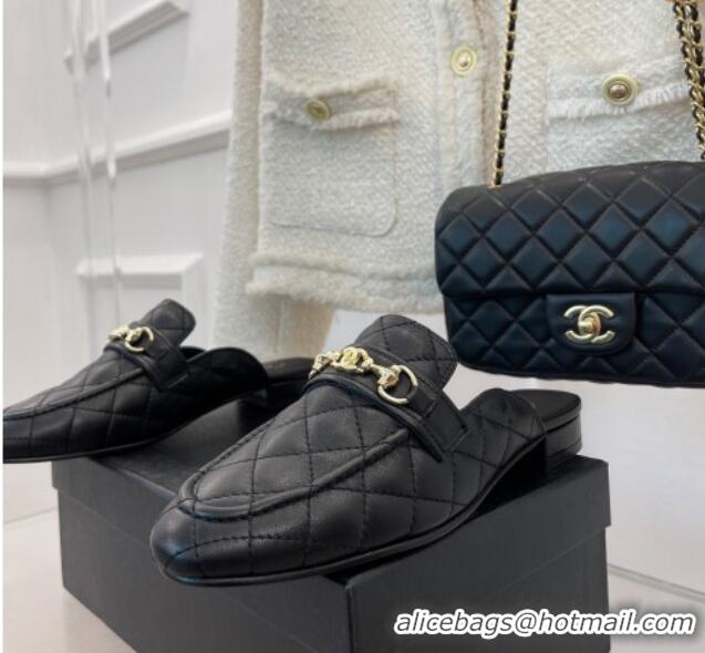 Duplicate Chanel Quilted Lambskin Mules Black 020754