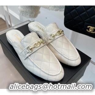 Stylish Chanel Quilted Lambskin Mules White 020755