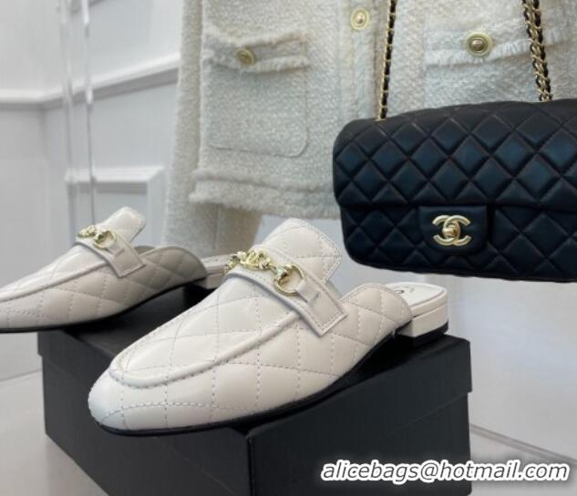 Stylish Chanel Quilted Lambskin Mules White 020755