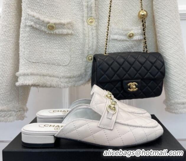 Stylish Chanel Quilted Lambskin Mules White 020755