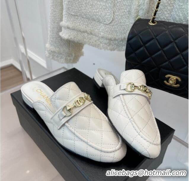 Stylish Chanel Quilted Lambskin Mules White 020755