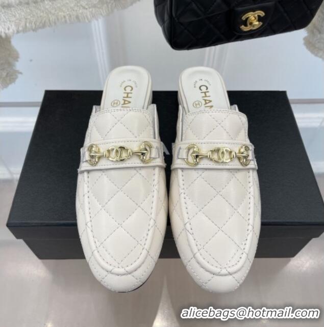 Stylish Chanel Quilted Lambskin Mules White 020755