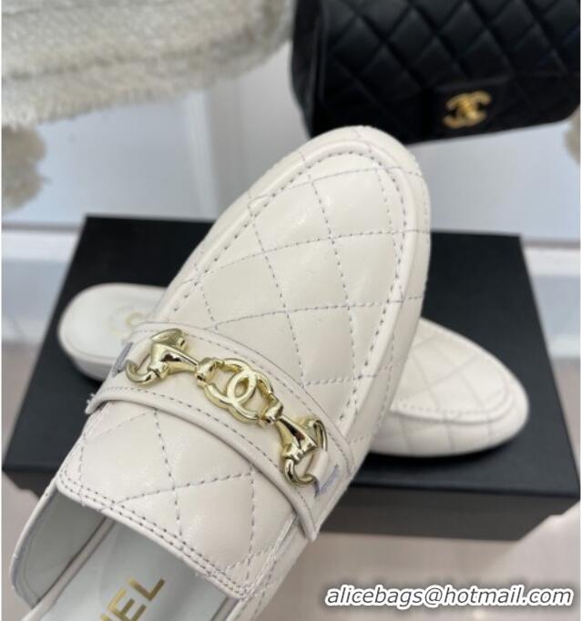 Stylish Chanel Quilted Lambskin Mules White 020755