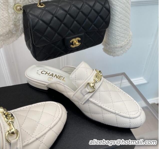 Stylish Chanel Quilted Lambskin Mules White 020755