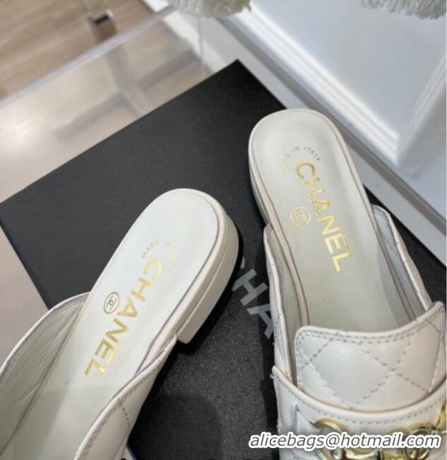 Stylish Chanel Quilted Lambskin Mules White 020755