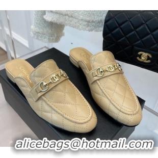 Luxury Chanel Quilted Lambskin Mules Beige 020756