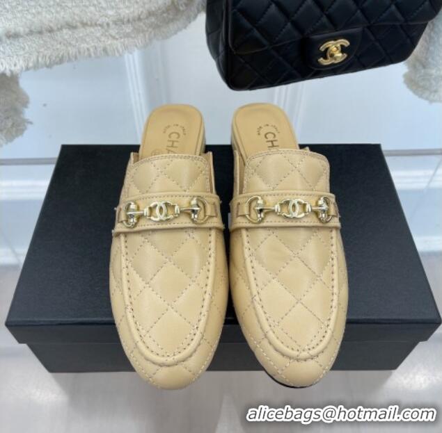 Luxury Chanel Quilted Lambskin Mules Beige 020756