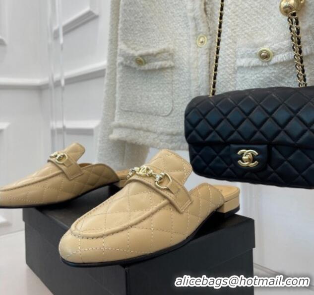 Luxury Chanel Quilted Lambskin Mules Beige 020756