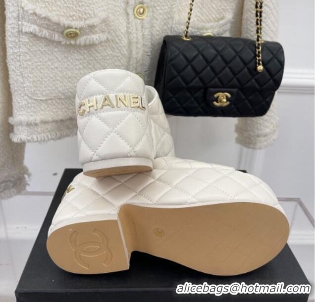 Perfect Chanel Quilted Lambskin Platform Wedge Slide Sandals 7.5cm White 020759