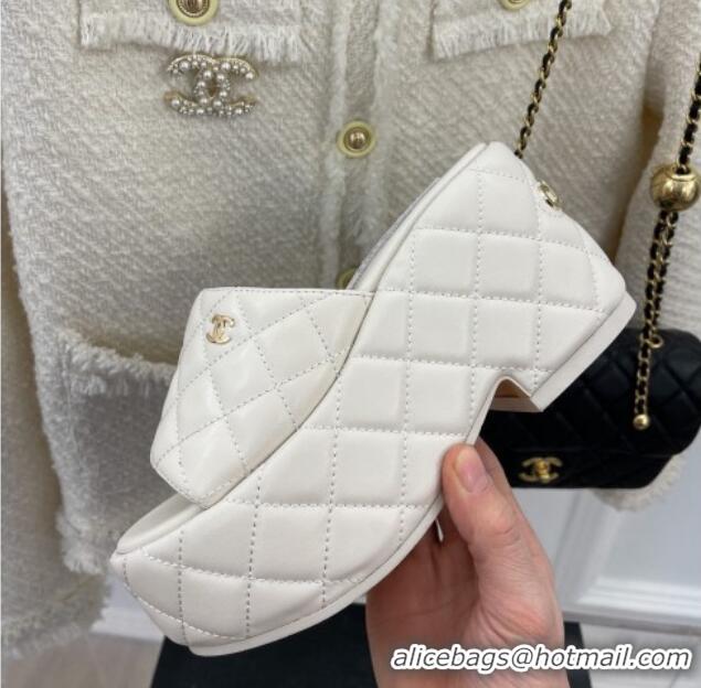 Perfect Chanel Quilted Lambskin Platform Wedge Slide Sandals 7.5cm White 020759